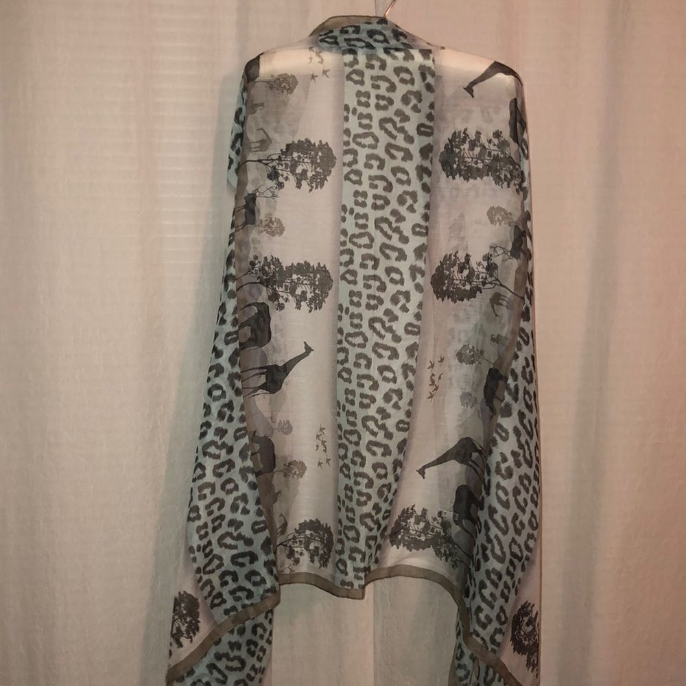 Large ScarfĀ WrapāSafari Animals with Leopard Print in White Gray TealāBlack